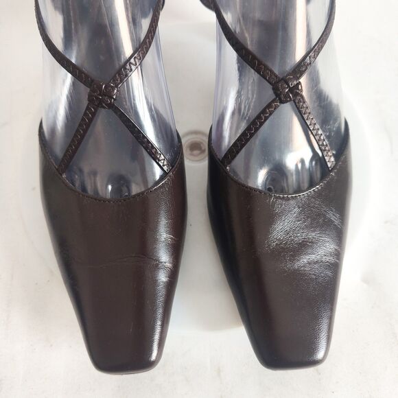 90s Y2K Life Stride Heels 8 Narrow Brown Pointy Square Toe Slingback Leather - Picture 7 of 12